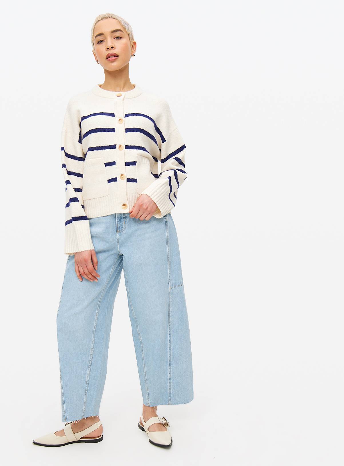 Cream Stripe Pocket Boxy Crew Cardigan 14 - Image 2